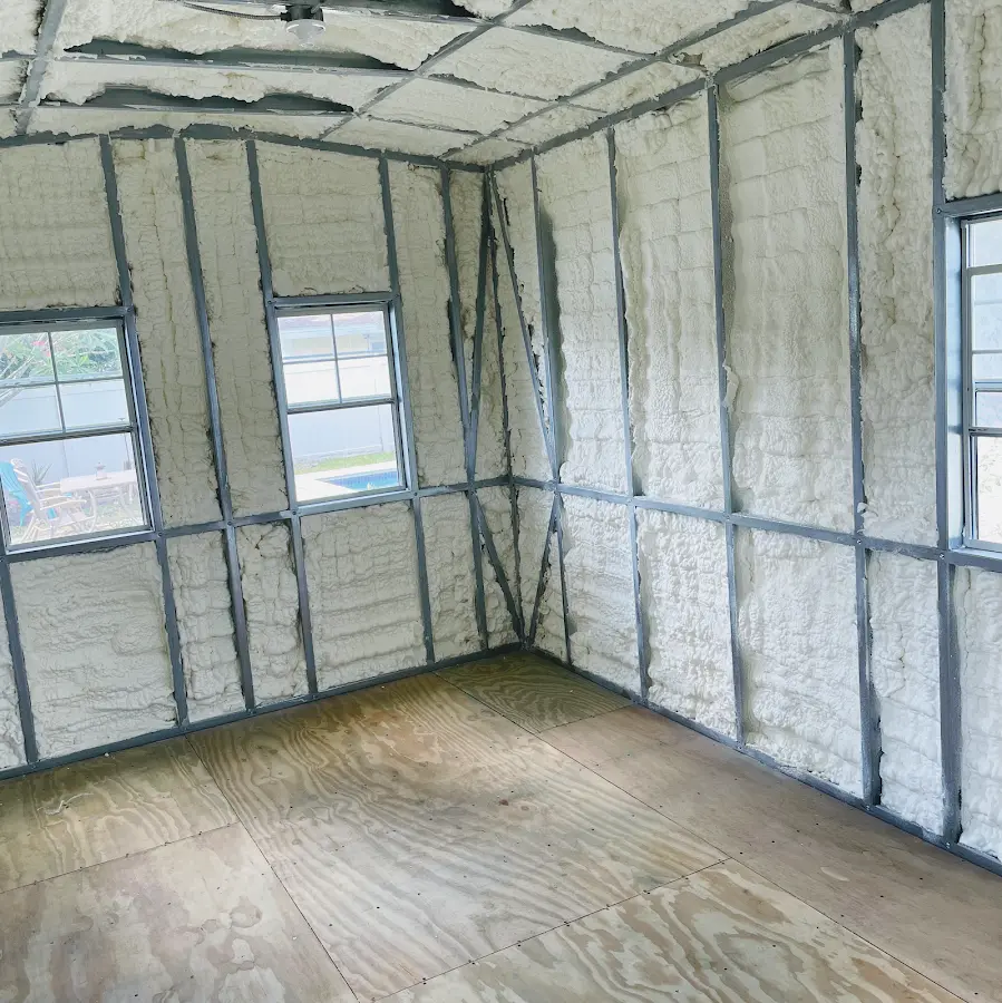 Closed-cell spray foam insulation applied to wall cavities in a residential project in Anadarko